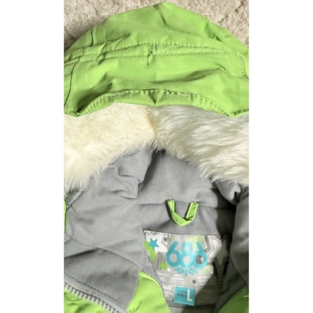 686 Snowsuit Jacket Girls Large‎ Lime Green Waterproof Breathable Attached Hood - Picture 6 of 11